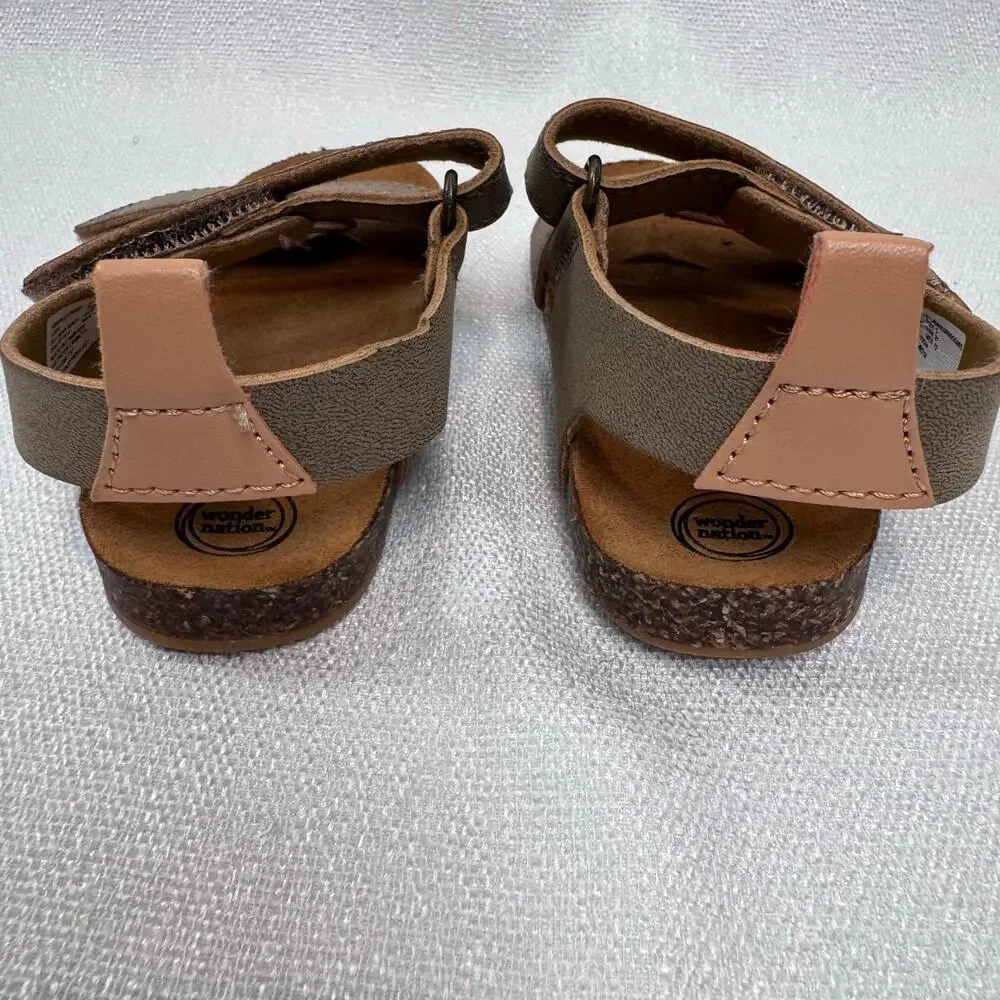 Wonder Nation Toddlers brown double Velcro strap cork sandals Size 5